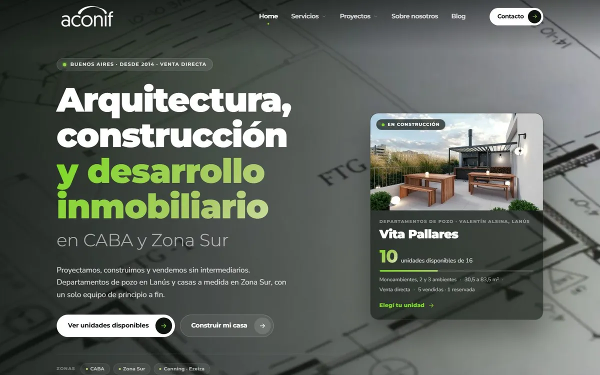 Portada del sitio de Aconif
