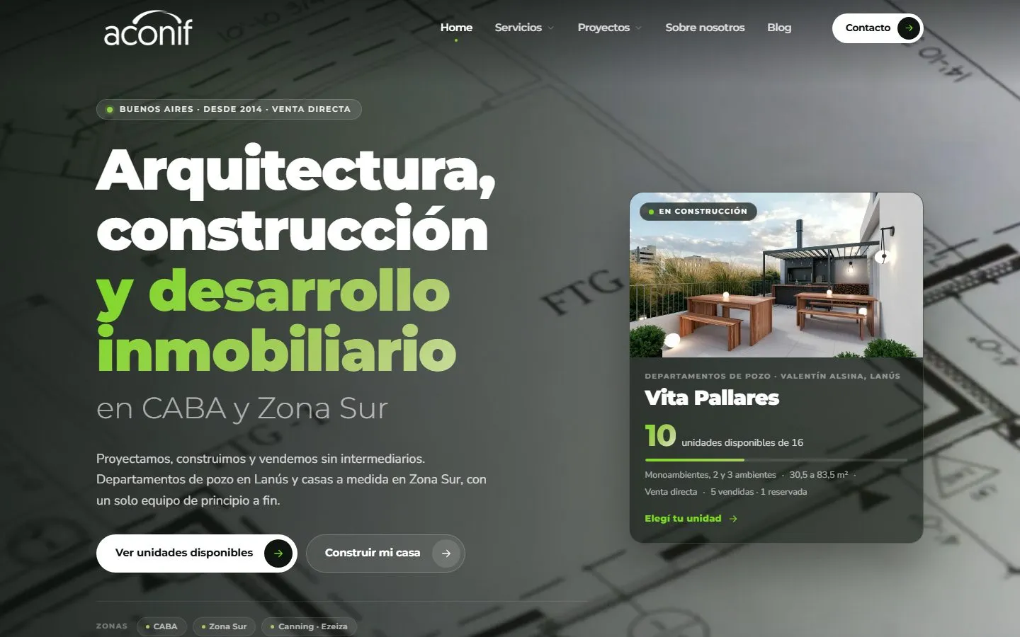 Portada del sitio de Aconif en escritorio