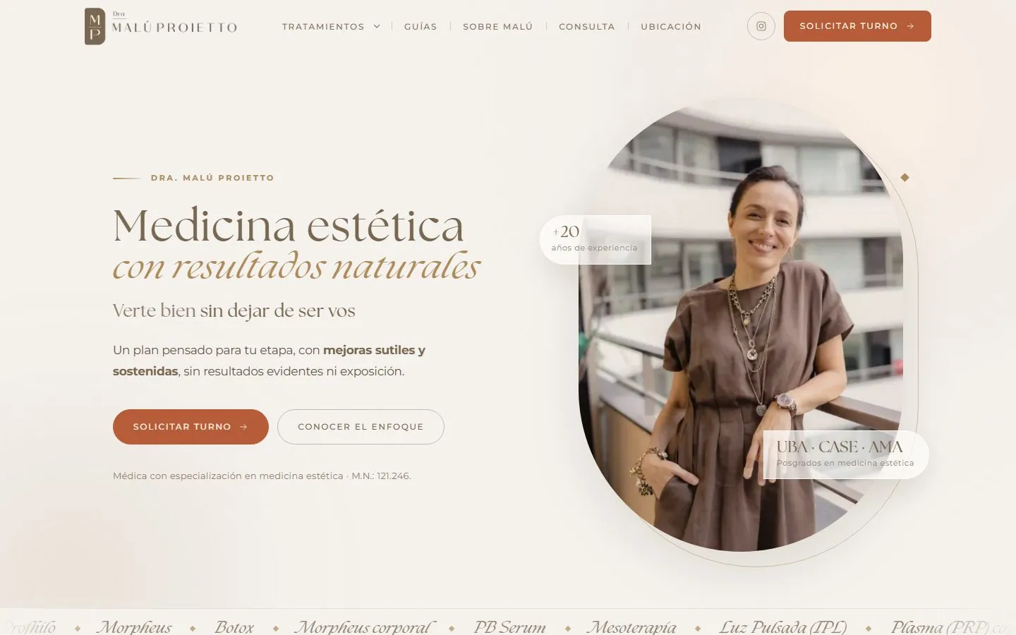Portada del sitio de Dra. Malú Proietto en escritorio