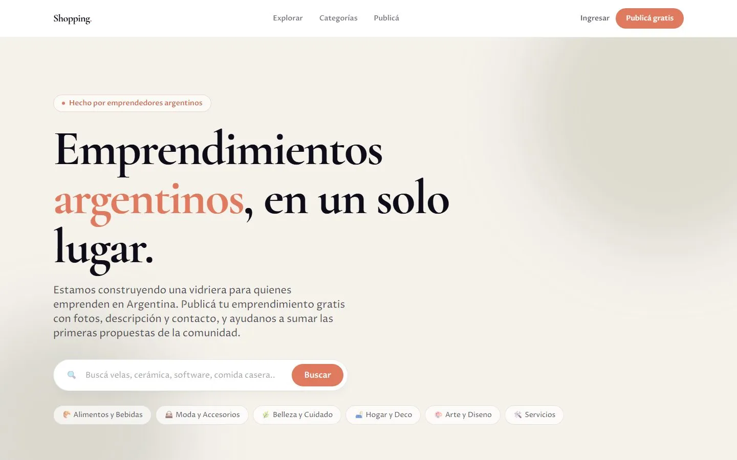 Portada del sitio de Shopping de Emprendimientos en escritorio