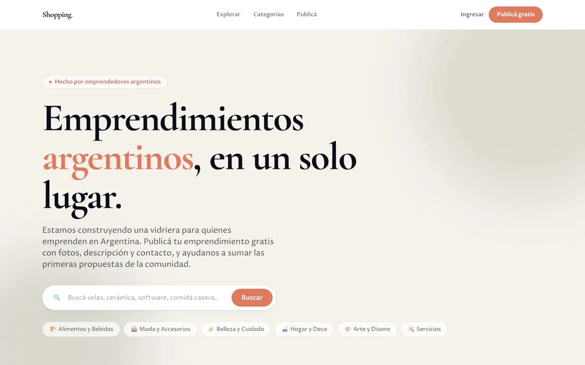 Portada del sitio de Shopping de Emprendimientos