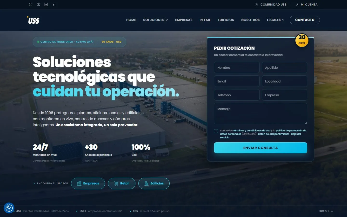 Portada del sitio de USS en escritorio