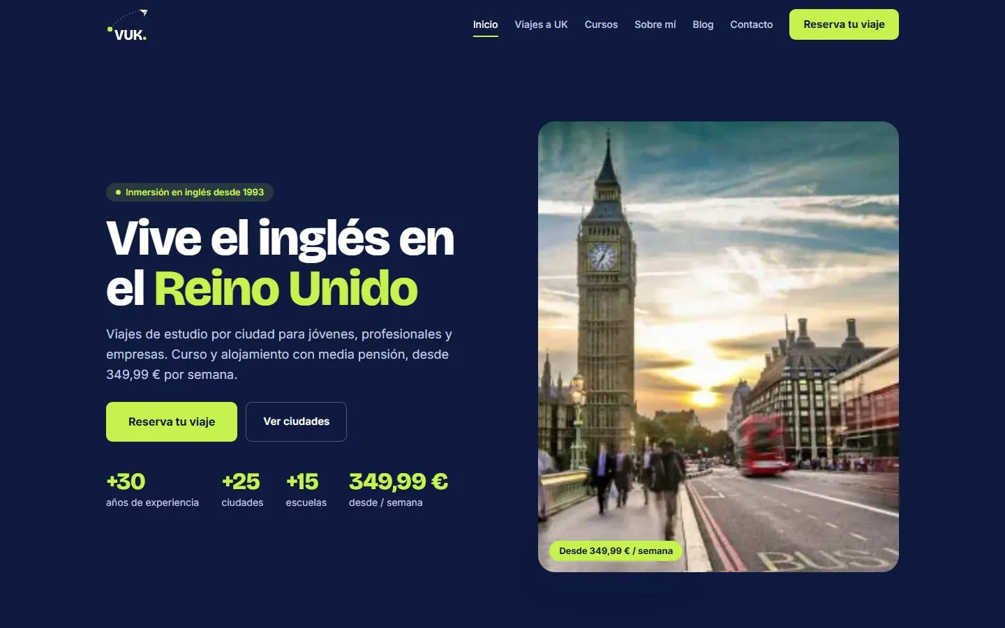 Portada del sitio de Viajes a UK en escritorio