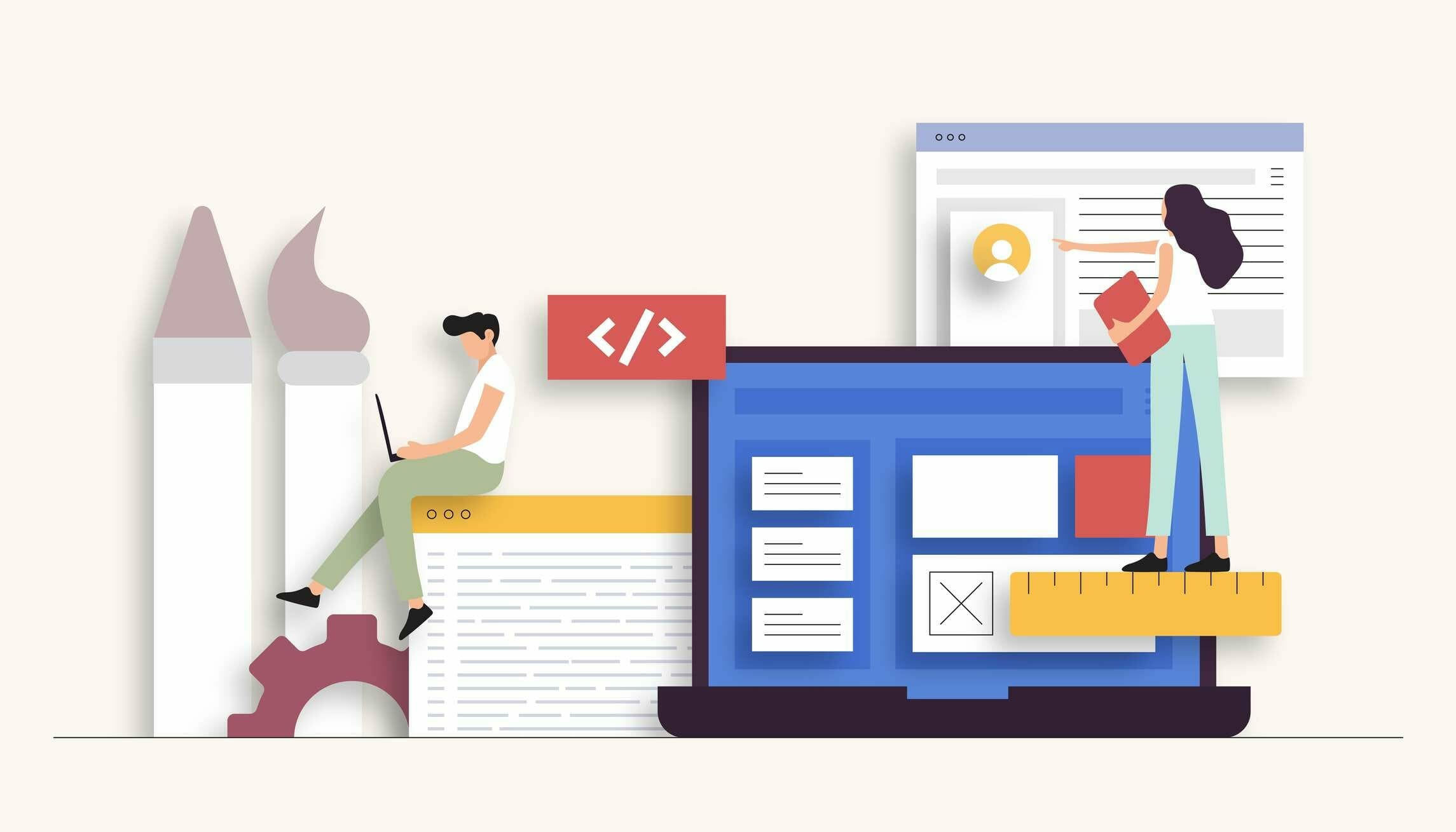 Web Design and Development Related Vector Illustration. Flat Modern Design marketing digital soporte online permanente